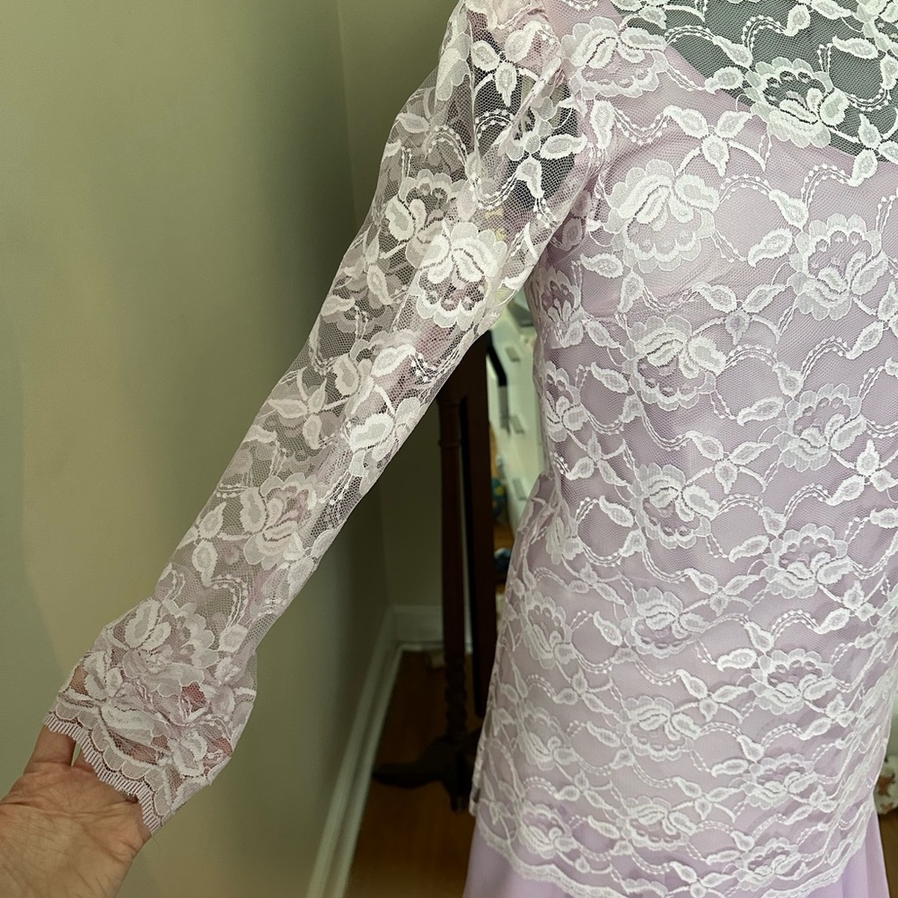 Vintage 70s or 80s Bridal Originals lilac floral lace bridesmaids dress size 10 - Picture 15 of 15